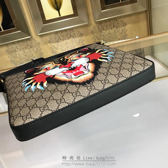 GUCCI 古馳男包 新款 473886 pvc刺繡 虎頭圖案 高級人造革 Gucci男士單肩斜挎包